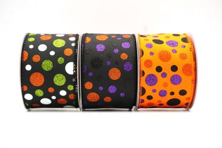 Glitter Halloween Polka Dots Wired Ribbon - Glitter Halloween Polka Dots Wired Ribbon